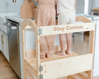 Twin Toddler Tower Foldable, Double Kitchen Help Tower, Learning Folding Tower, Montessori Twin Tower, Tower Two Kids, Gift For Two Year Old