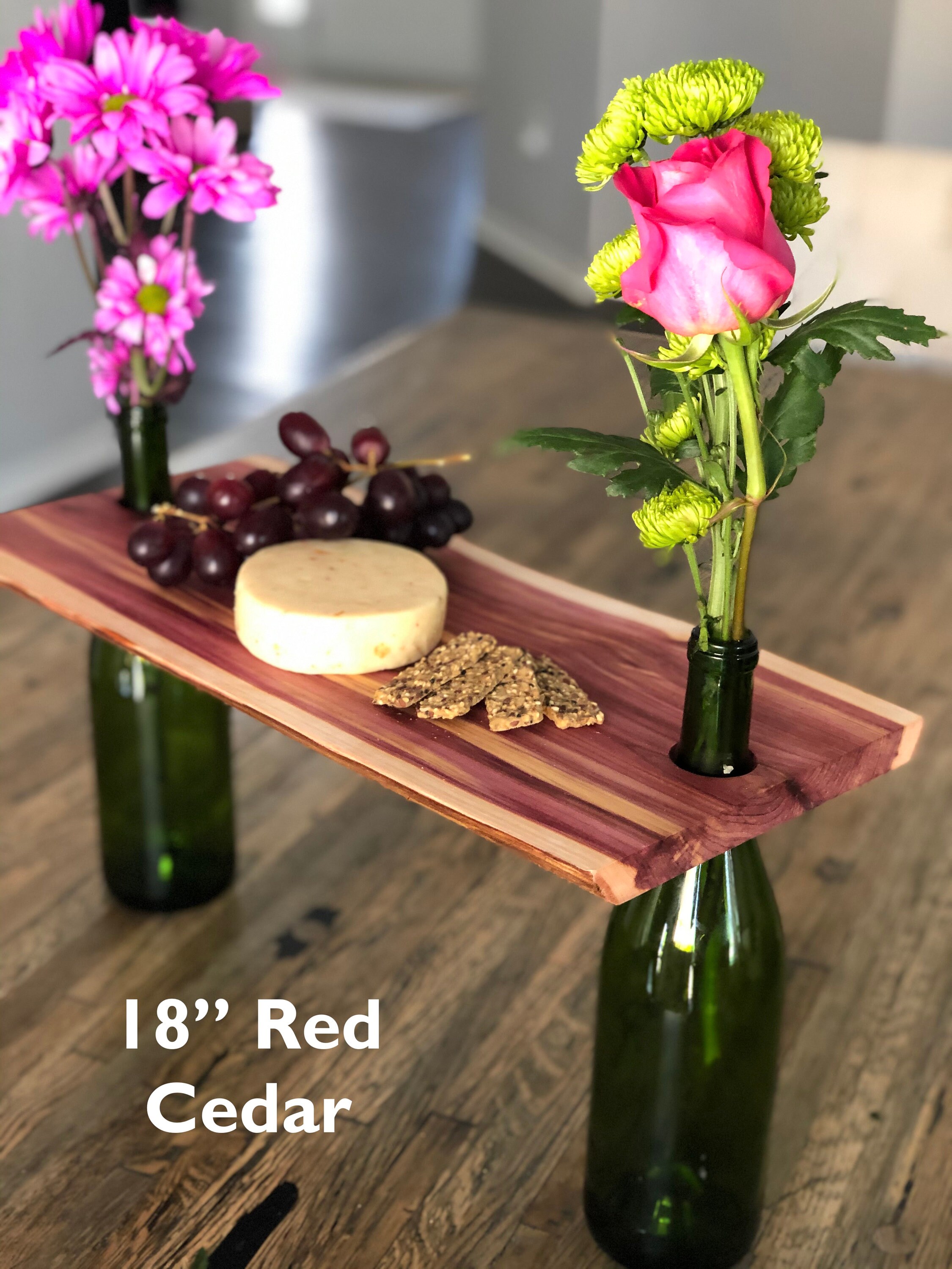 Charcuterie Board Live Edge Wood, Red Cedar Wine Bottle Wooden Charcuterie,  Cheese Board, Serving Board, Gift for Dad, Father's Day Gift 