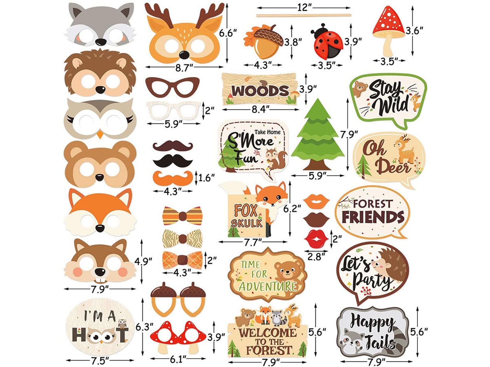 35 PCS Woodland Animal Photo Booth Props Wild One Camping | Etsy