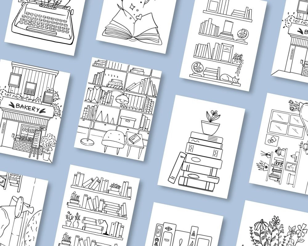 30 Bookish Coloring Pages Book Tracking Log Book Lovers Digital