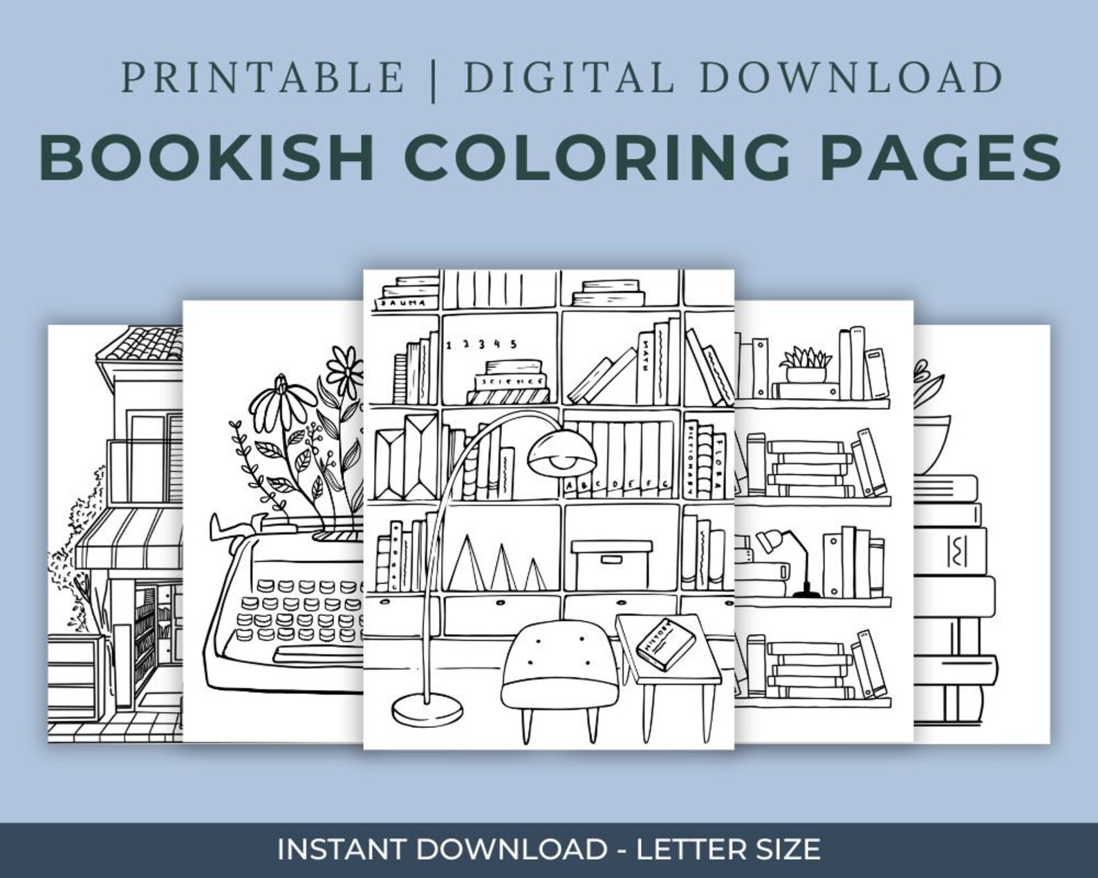 30 Bookish Coloring Pages Book Tracking Log Book Lovers Digital