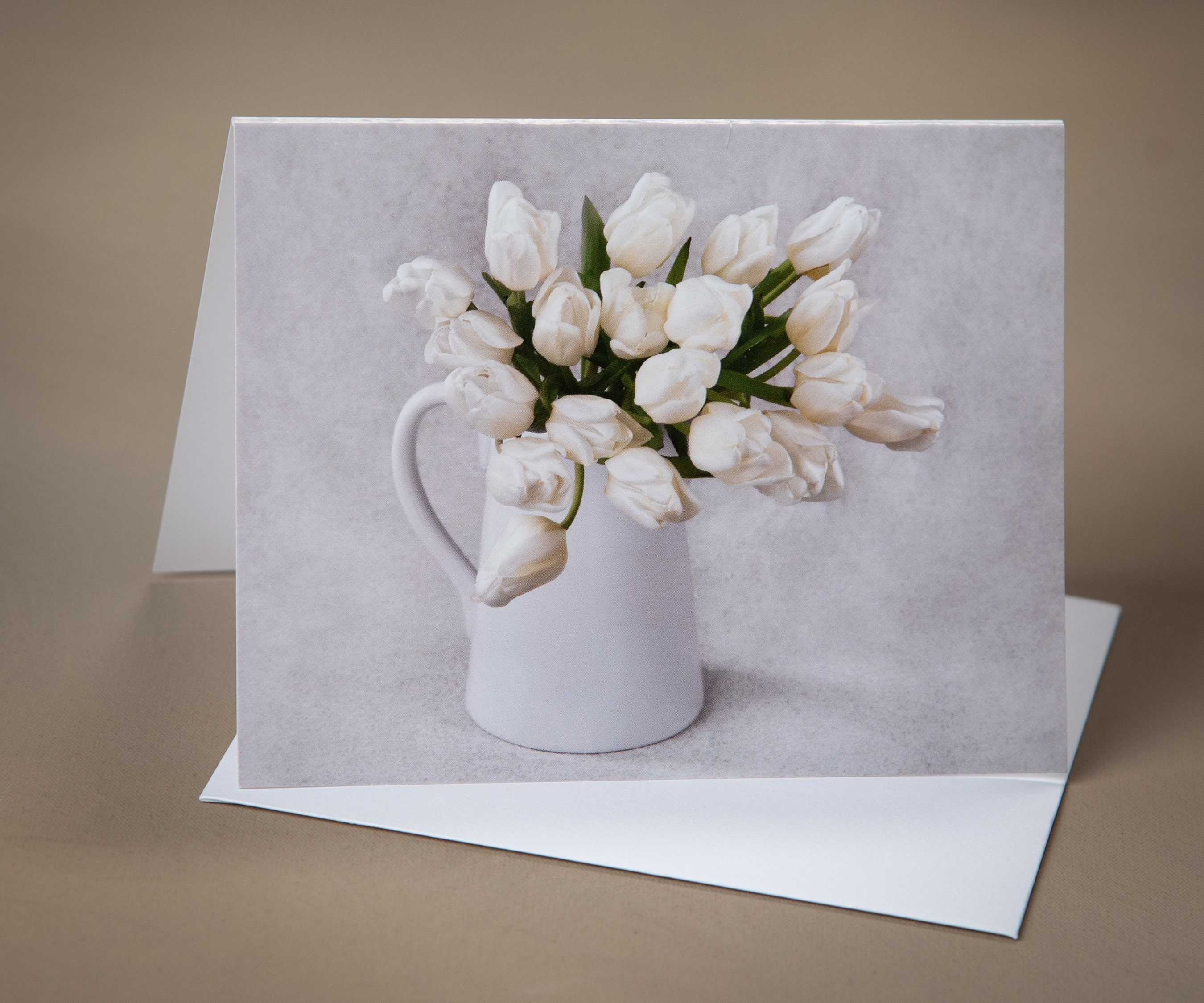 Greeting Card Blank Inside With White Bouquet of Tulips Notecard Blank ...