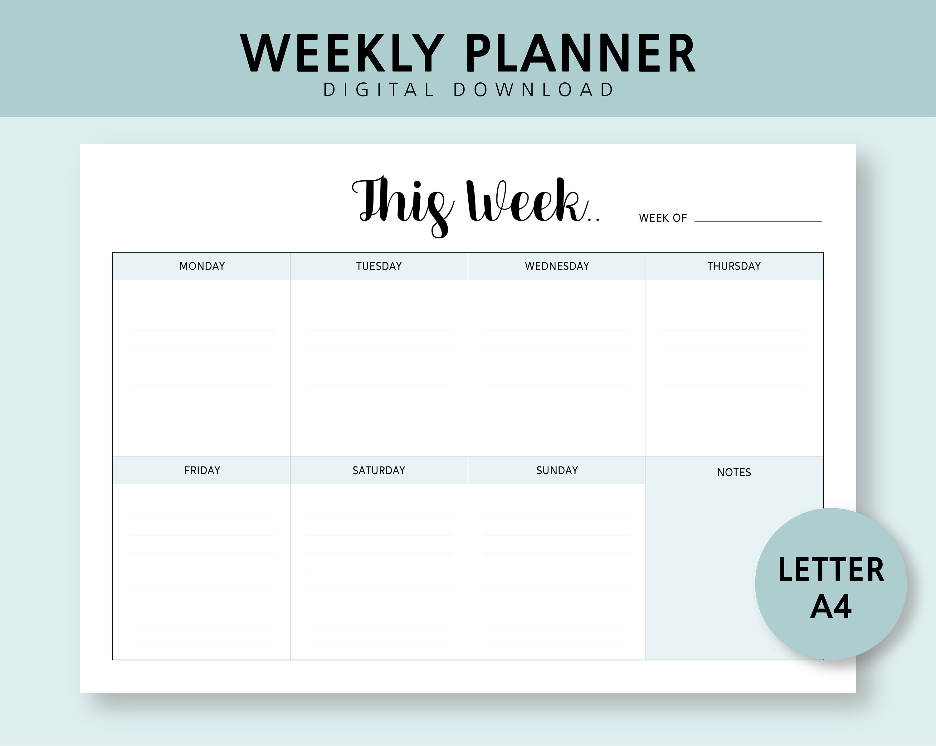 Printable weekly planner landscape my xxx hot girl