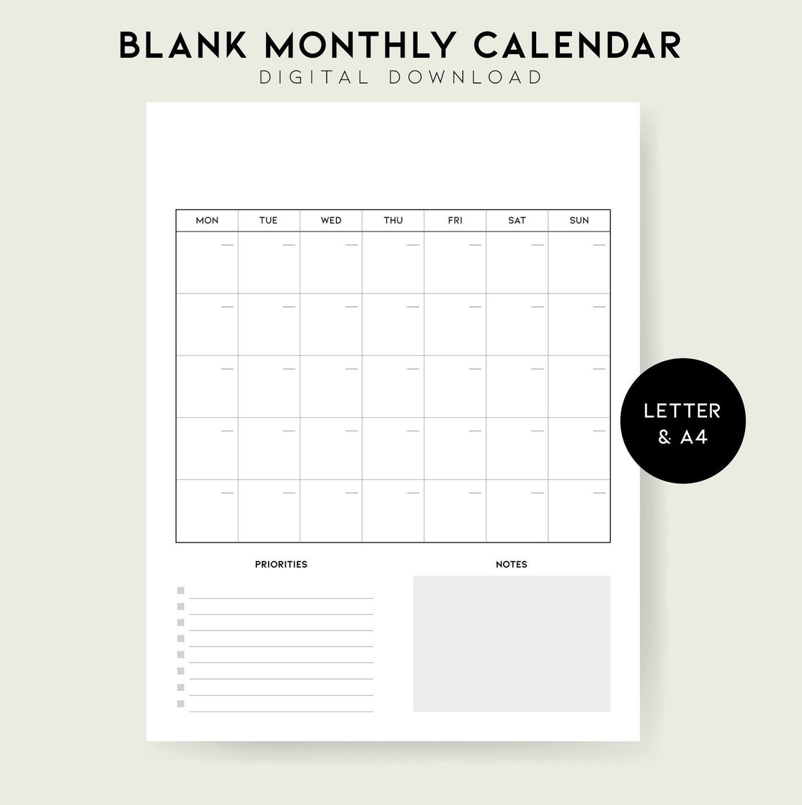 blank monthly calendar printable monthly calendar