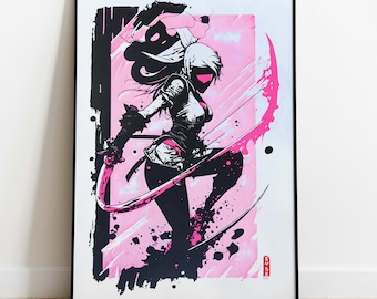 Cyberpunk Ninja Neon - Arte mural serigrafiado hecho a mano - Edición limitada de 21 copias numeradas y selladas