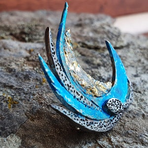 Modern Enamel Brooch for Women, Contemporary Jewelry Silver Brooch, Handmade Unususal Jewelry, Sculptural Jewelry Gift