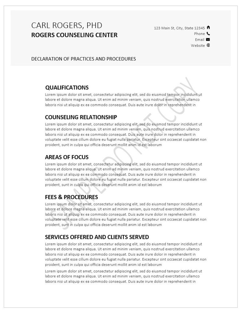 Professional Disclosure Statement Example Professional Disclosure Statement for Mental Health Professionals - Etsy