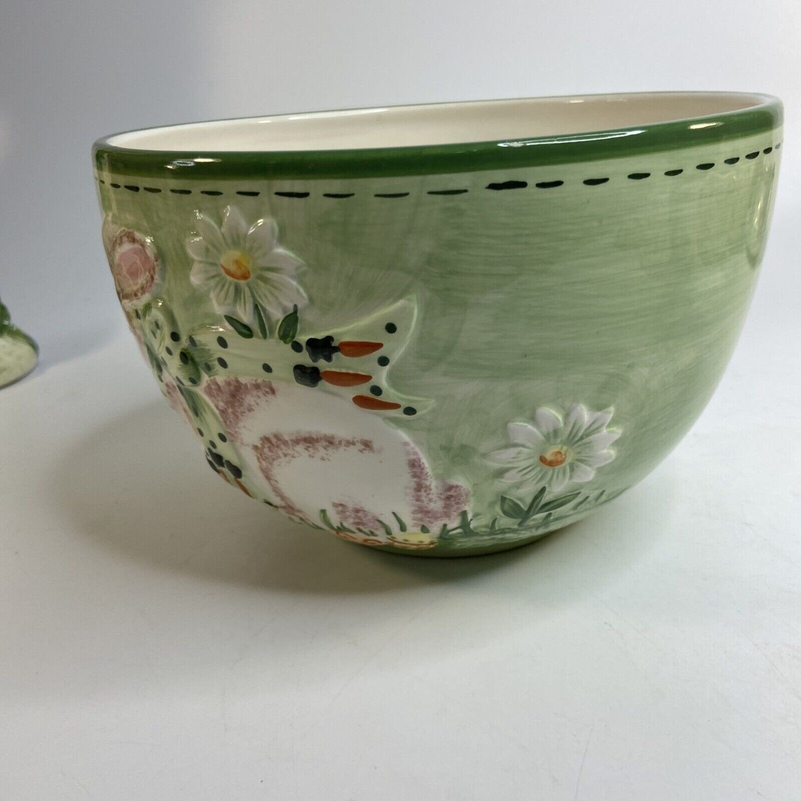 Diane Knott LMI Inc Easter Bunny Rabbit Bowl Serving Large Deep Green ...
