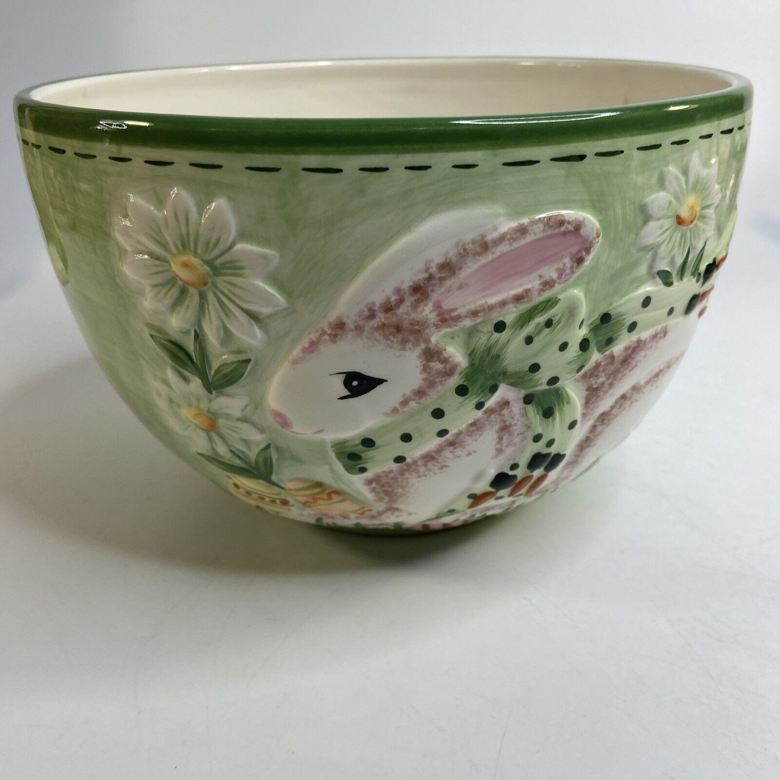 Diane Knott LMI Inc Easter Bunny Rabbit Bowl Serving Large Deep Green ...