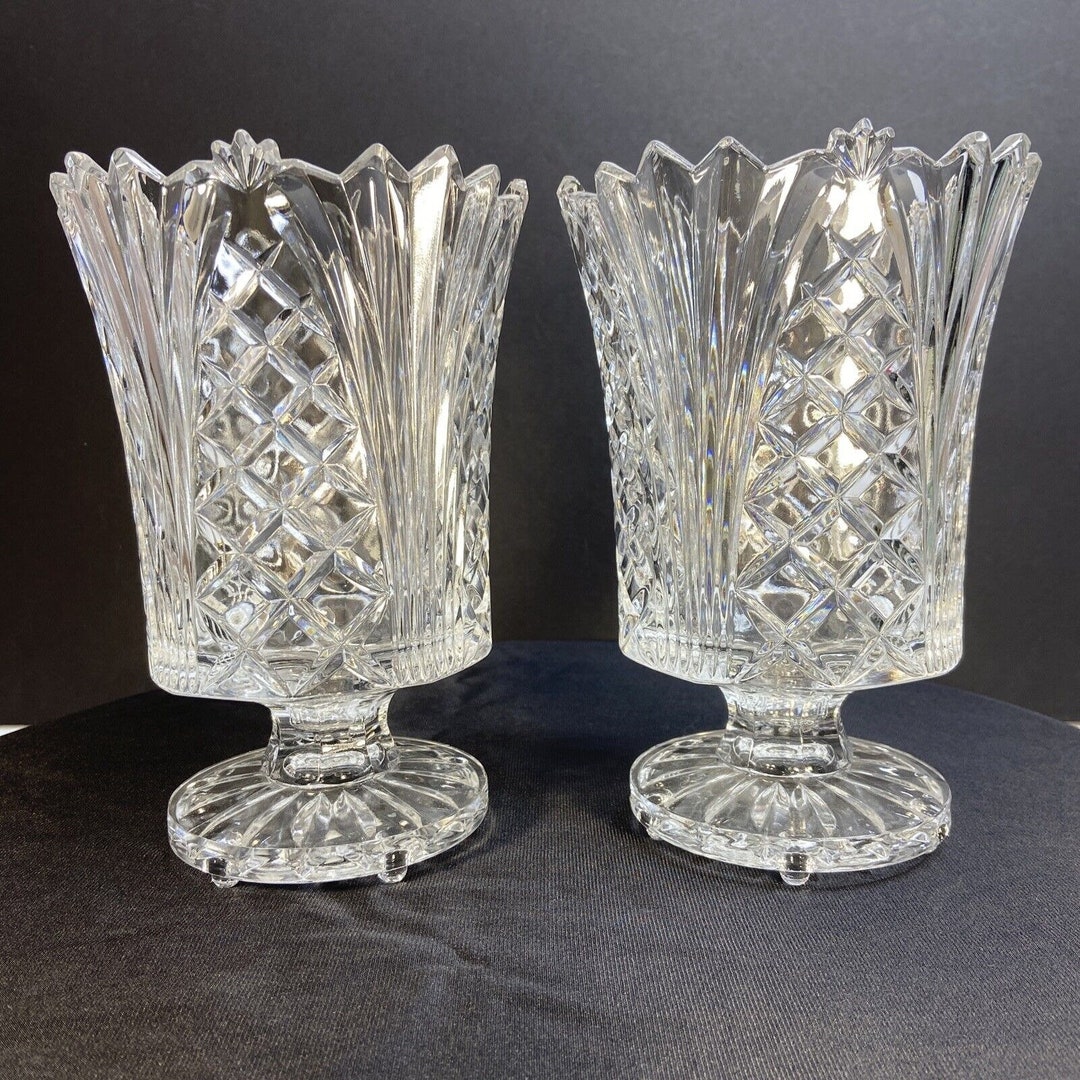 PAIR Vintage Lead Crystal Hurricane Candle Holder 5th Avenue Etsy