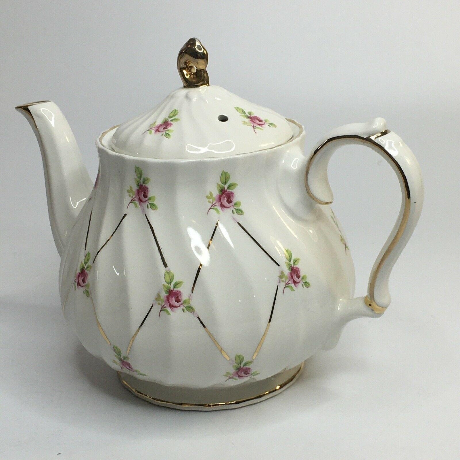 Vintage Sadler England Teapot w Lid Dot Rose Porcelain Gold Etsy