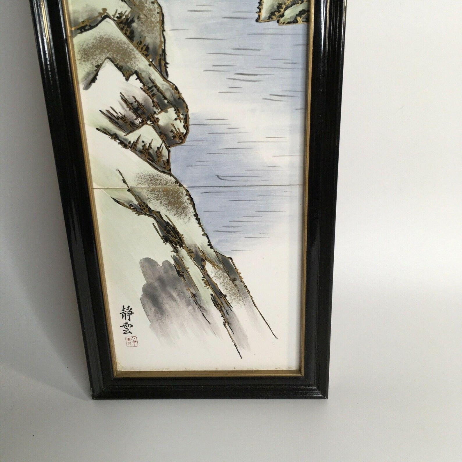 Vintge Japanese Hand Painted Ceramic Art Tiles Signed Framed Etsy