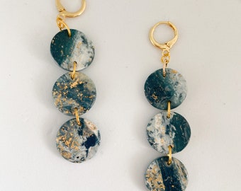 Polymer Clay Dangle Earring Aqua Skipping Stone