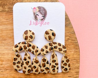 Beautiful leopard print polymer clay chandelier dangle earrings