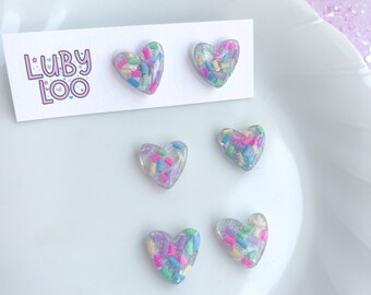 Cute resin sprinkle glitter heart valentine day studs