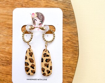 Beautiful gold huggie leopard print small dangle earrings