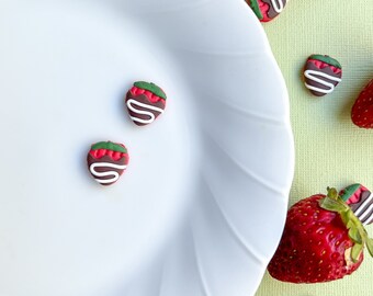 Cute chocolate covered strawberries Valentine’s Day polymer clay studs