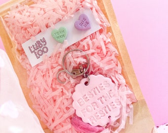 BESTIES FOR the RESTIES key ring Cute Valentine’s Day Galentines day conversation heart and keyring best friend pack