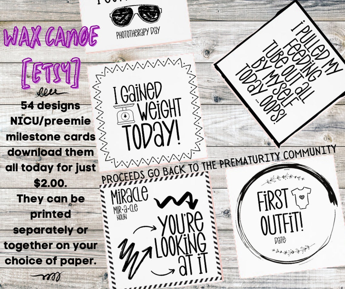 NICU Milestone Printables Nicu Png Preemie Milestone Cards - Etsy