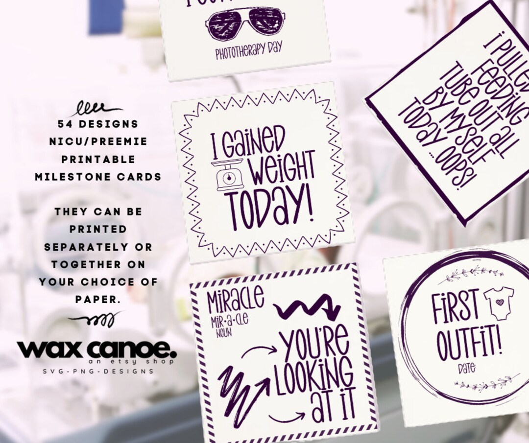 NICU Milestone Cards-preemie Milestone Cards-printable NICU Cards-nicu ...