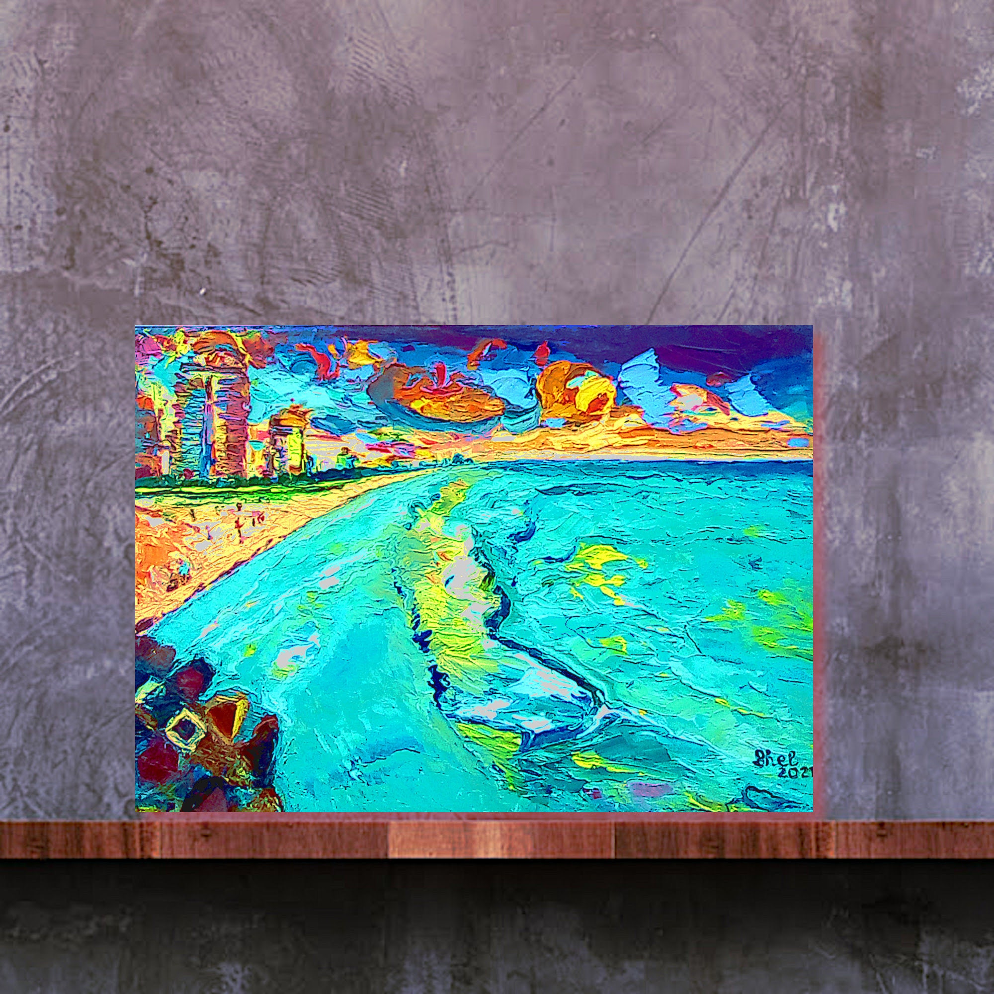 Beach Painting Miami Artwork Miami Nights Art Miami Wall Art Etsy
