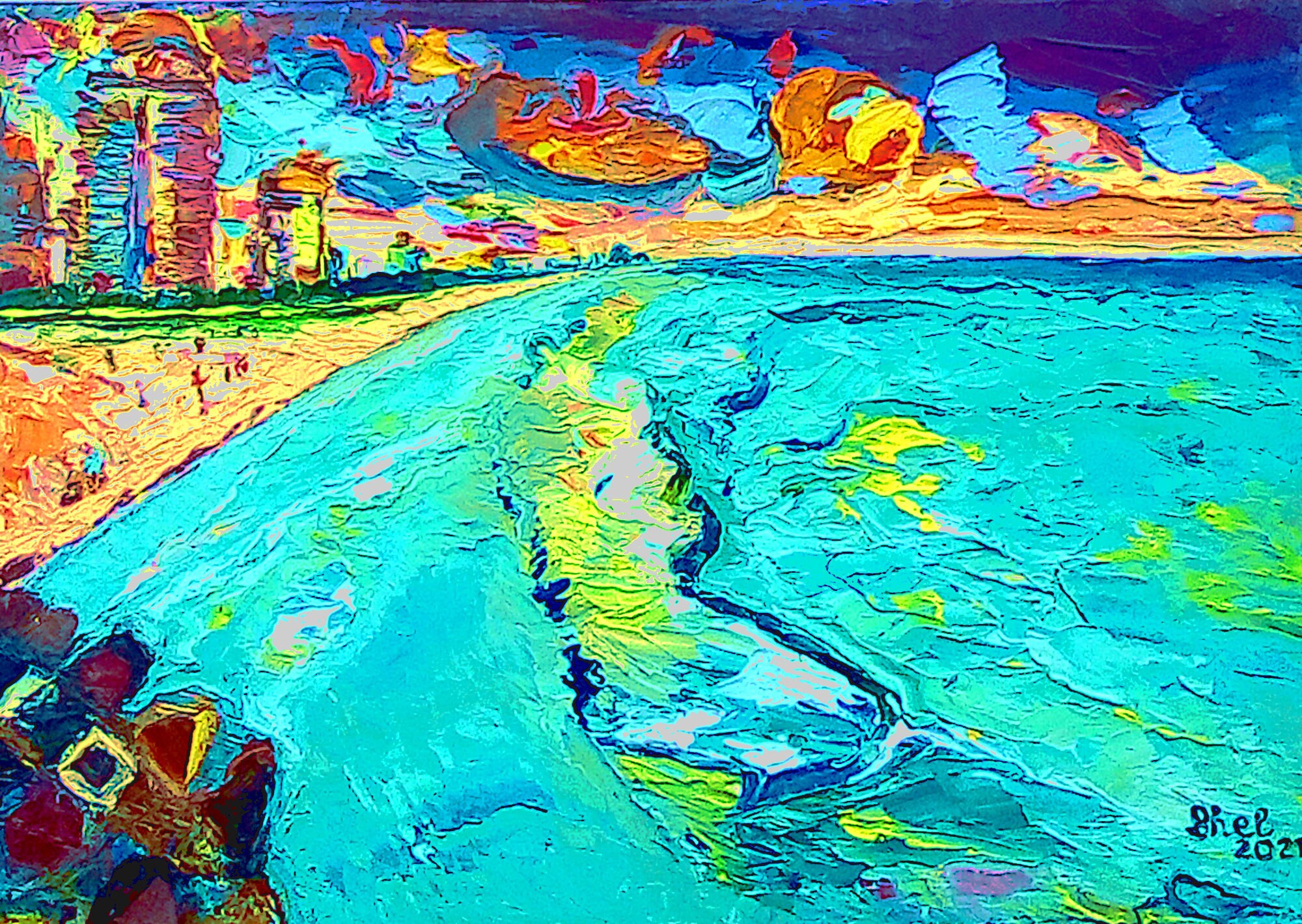 Beach Painting Miami Artwork Miami Nights Art Miami Wall Art Etsy