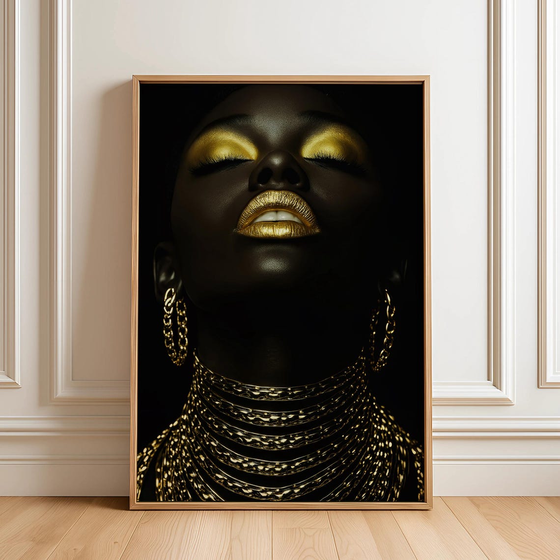 Black Woman Gold Portrait Art Print: Afrocentric Glam Decor (digital ...