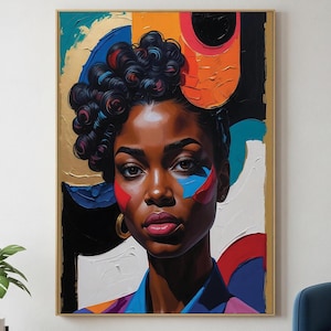 Black Woman Wall Art, African American Portrait Print, Afrocentric Art, Digital Download, Bold Colorful Artwork, Printable Decor