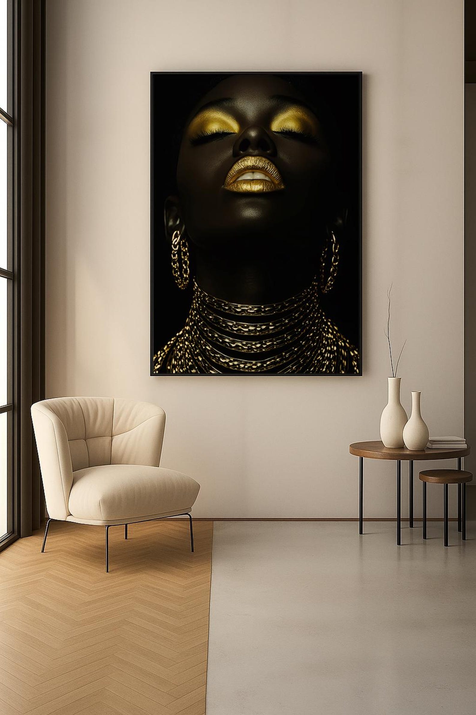 Black Woman Gold Portrait Art Print: Afrocentric Glam Decor (digital ...