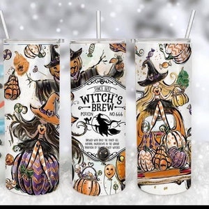 Witches Brew Halloween Vaso de 20 oz - Taza de viaje - Botella de agua - Vaso de metal celestial con tapa -