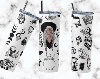 Witchy Sterne und Mondphasen 20oz Becher - Reisebecher - Wasserflasche - Celestial Metal Becher mit Deckel - Lustiges Geschenk zum Versprechen