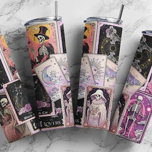 Cartas de tarot brujo Fases de estrellas y luna Vaso de 20 oz - Taza de viaje - Botella de agua - Taza de vaso de metal celestial con tapa -