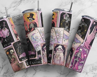 Witchy Tarotkarten Sterne und Mondphasen 20 Unzen Becher - Reisebecher - Wasserflasche - Himmlischer Metallbecher mit Deckel -