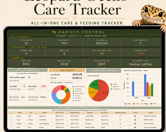Onderhoudstracker luipaardgekko | Voedingslogboek Gewichtsverlies Gezondheid dierenarts | Spreadsheetsjabloon voor Google Spreadsheets | Leeuw: