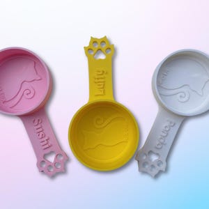 Custom Cat Food Scoop, Pet Kibble Scoop Measuring Cup with Solid Colors And Name, Gift for Cat Lovers