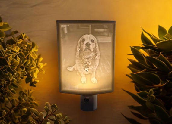 Personalized Night Light Lithophane Custom Night Light Gift for Pet Lovers, Weddings, Mother's Day, Kids, Pet Loss w/ Automatic Light Sensor
