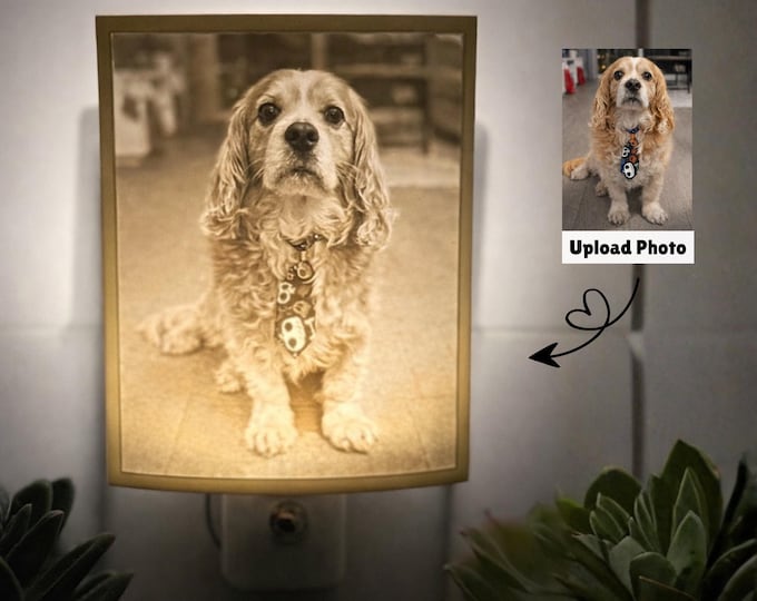 Personalized Night Light Lithophane Custom Night Light Gift for Pet Lovers, Weddings, Mother's Day, Kids, Pet Loss w/ Automatic Light Sensor