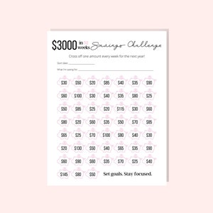 3000 in 1 Year Savings Tracker Printable | Savings Challenge | Financial Planner, Money Savings Planner, Instant Digital download