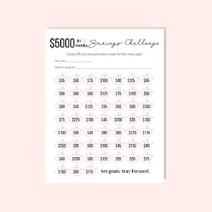 5000 en 1 an Money Savings Tracker imprimable | Défi d'épargne d'argent | Planificateur financier, planificateur d'épargne, téléchargement numérique instantané