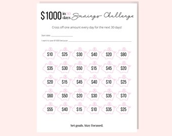 1k Money Savings Tracker Printable | Money Challenge | Save 1000 in 30 days | Financial Planner, Savings Planner, Instant Digital download