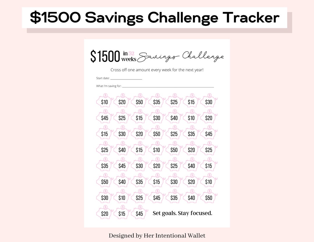 1500 in 1 Year Savings Tracker Printable Money Savings Challenge Financial  Planner, Savings Planner, Instant Digital Download 