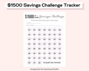 1500 en 1 año Rastreador de ahorros imprimible / Desafío de ahorro de dinero / Planificador financiero, Planificador de ahorros, Descarga digital instantánea