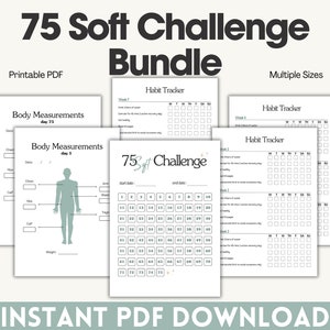 75 Soft Challenge Tracker Bundle | Fitness Health Habit Tracker, Instant Download, 75 Day Soft Challenge Printable, 75 Day Soft Template