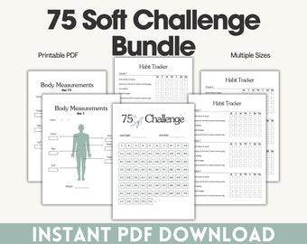 75 Soft Challenge Tracker Bundle | Fitness Health Habit Tracker, Instant Download, 75 Day Soft Challenge Printable, 75 Day Soft Template