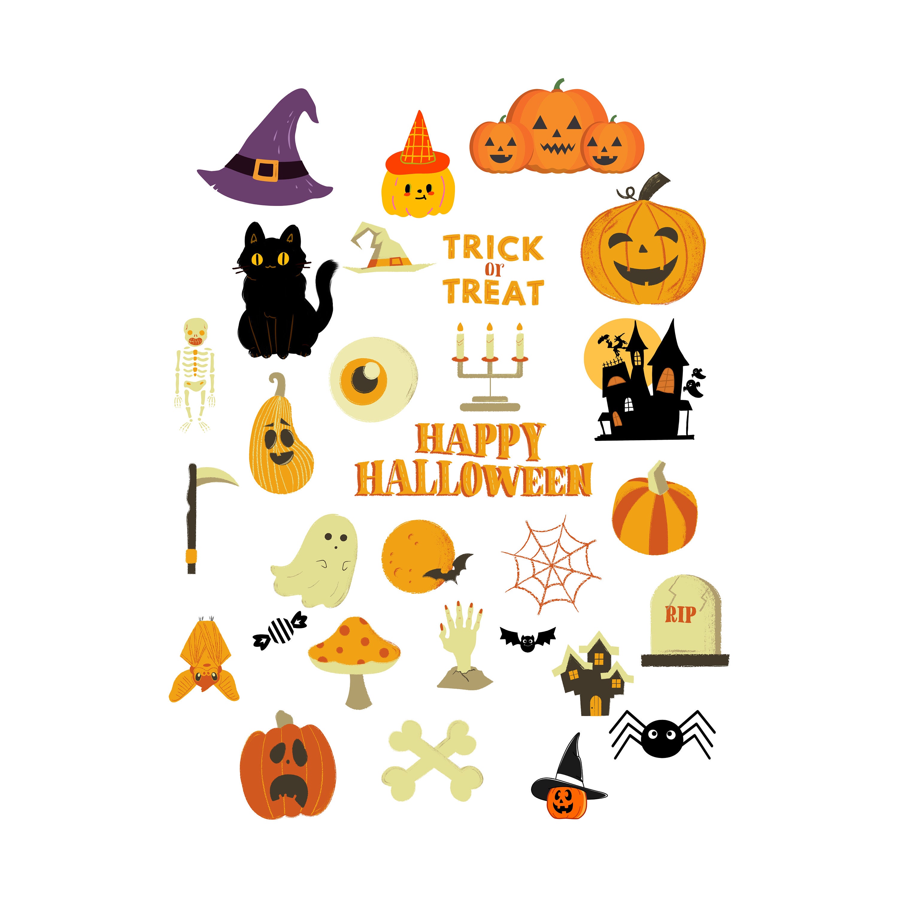 Halloween Digital Stickers / 29 Individual Pieces / PNG / PDF