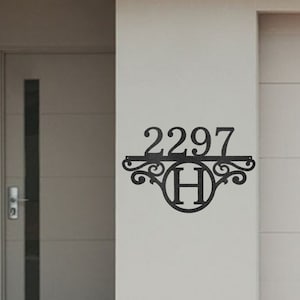 Custom Metal Address Sign: Initial Monogram, House Number