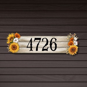 Colorful Sunflower Address Sign, House Numbers Sign, Outdoor Patio Metal Sign, Metal House Numbers, Large House Number, Metal Address Sign