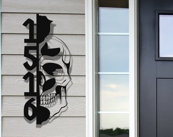 Personalized Metal House Number Sign, Gothic Address Sign, Skull Address Plaque, Victorian Gothic Metal Sign, Gothic Metal Wall Sign