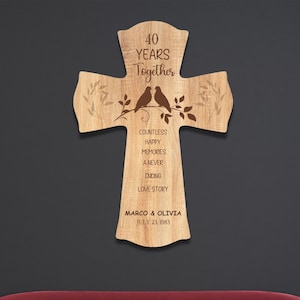 40th Wedding Anniversary Gift, Personalized Metal Cross, Parents Anniversary, Religious Cross, Christian Wedding Gift