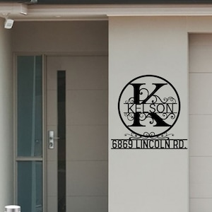 Personalized Family Name Metal Sign: House Number Monogram